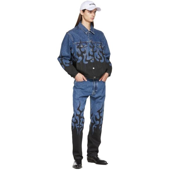VETEMENTS Denim Black Fire Jacket Size L Mens Unisex Blue $2290 - Picture 4 of 16